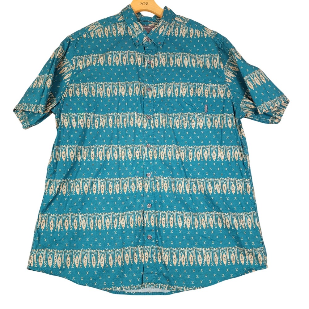 Eddie Bauer Men's T2XL Classic Fit‎ Short Sleeve Button Up Shirt Surfboard Print